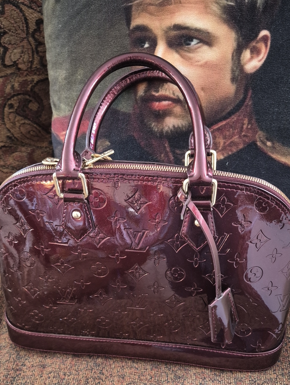LV Looking Patent Leather Burgundy Satchel - Picture 2 of 8
